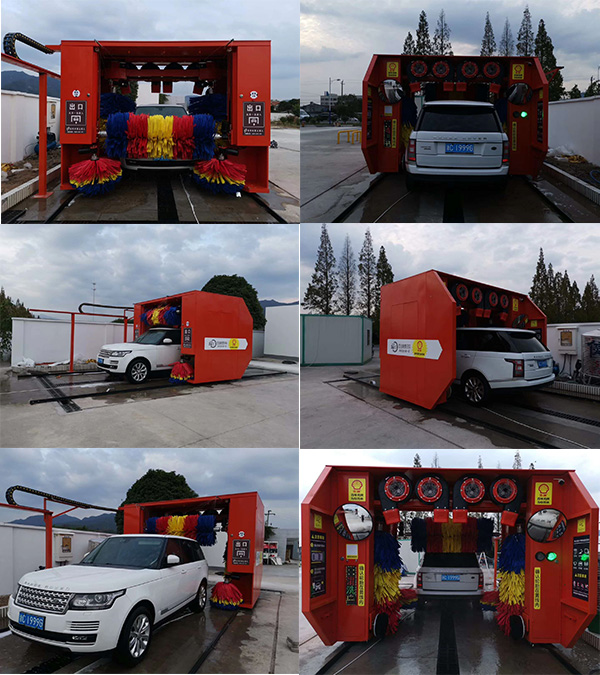 東陽巍山殼牌加油站凱沃7刷龍門洗車設(shè)備調(diào)試現(xiàn)場……